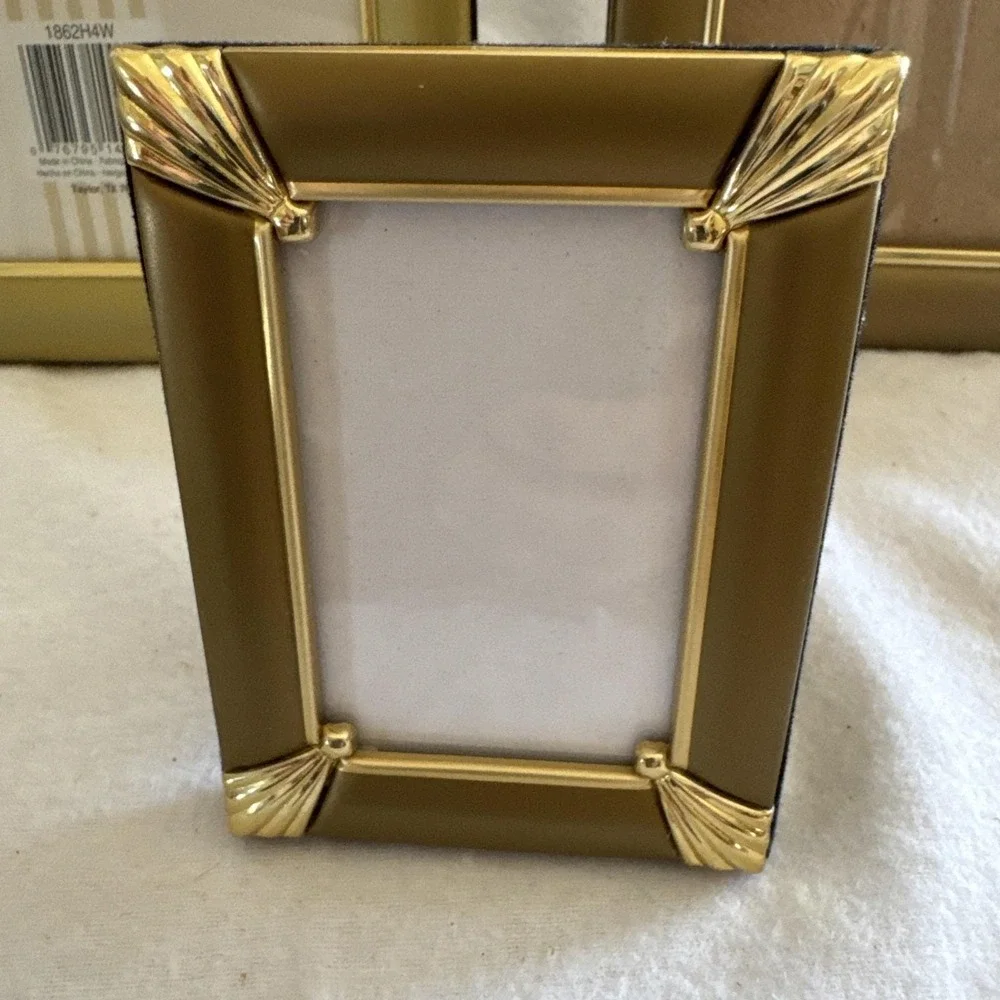 Lot of 3 Vintage brass Gold Metal ornate Picture Frames, 2 (5x7)  1 (2x3) Stand
